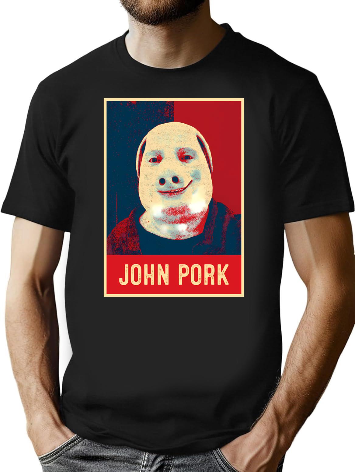 John Pork Vintage Retro T-Shirt - Retro Graphic Casual Tee - Black
