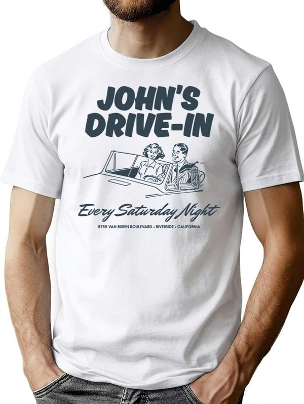 John's Drive-in T-Shirt - Retro Graphic Tee for Men & Women - White