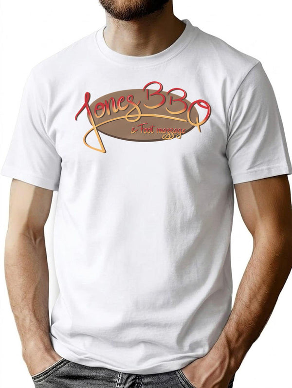 Jones Bbq And Foot Massage T-Shirt - Retro Graphic Tee for Men & Women - White