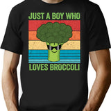 Just A Boy Who Loves Broccoli Funny Vintage Broccoli Gift T-Shirt - Black