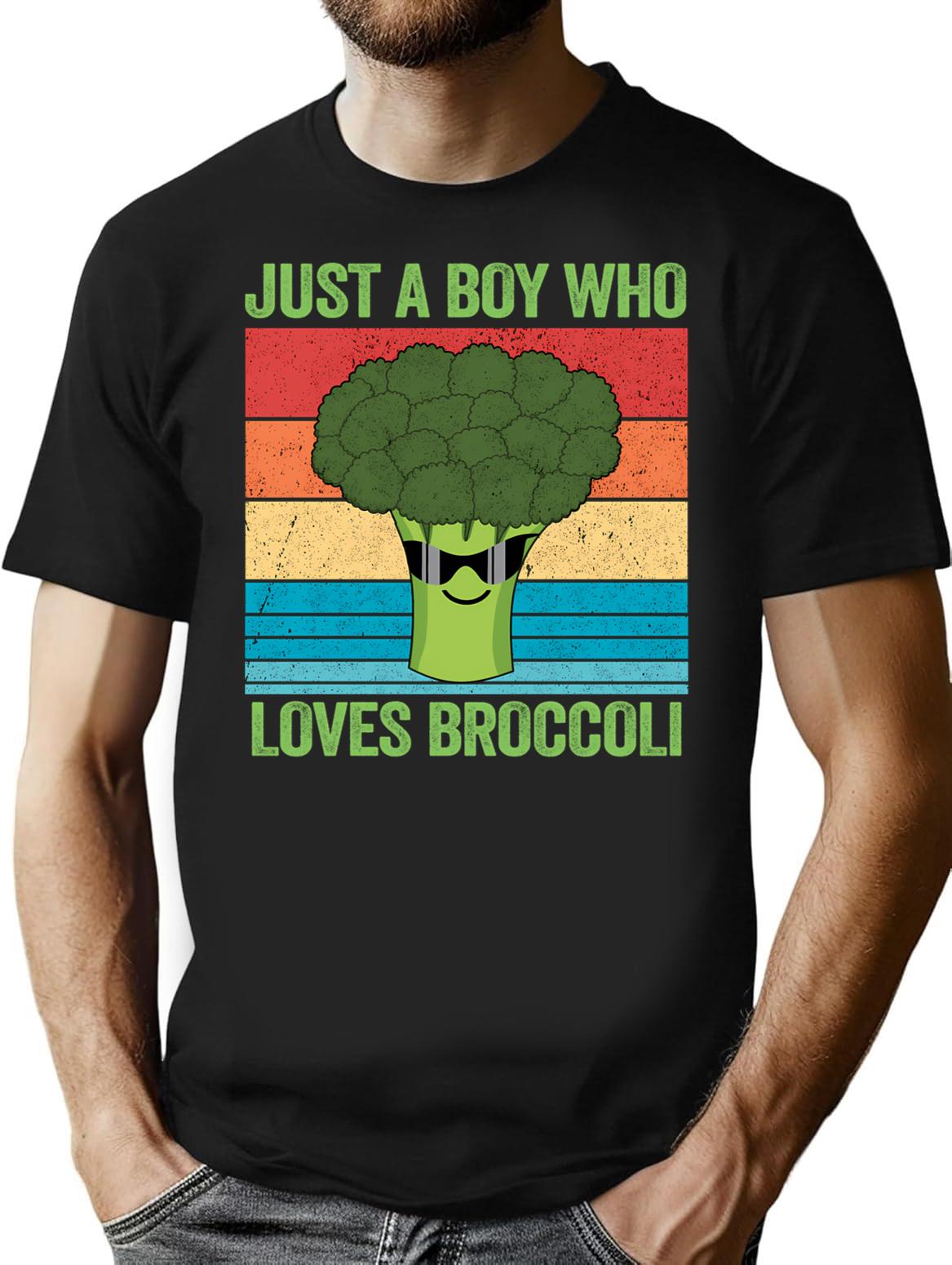 Just A Boy Who Loves Broccoli Funny Vintage Broccoli Gift T-Shirt - Black