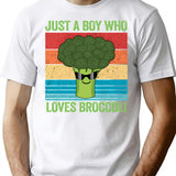 Just A Boy Who Loves Broccoli Funny Vintage Broccoli Gift T-Shirt - White