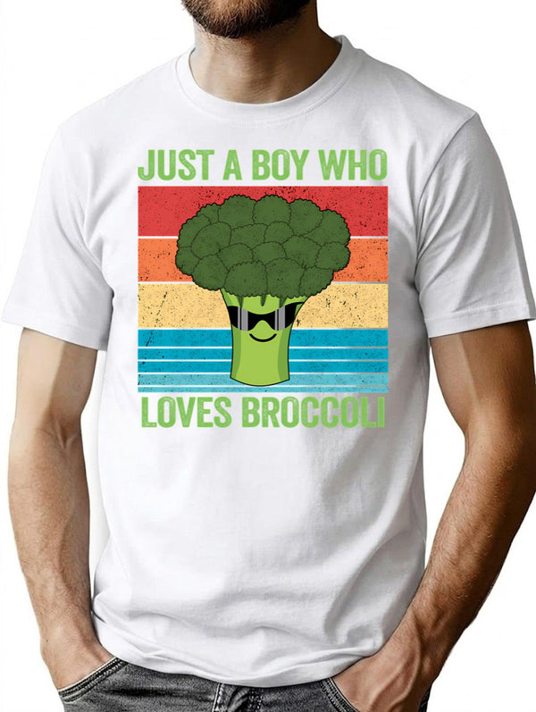 Just A Boy Who Loves Broccoli Funny Vintage Broccoli Gift T-Shirt - White
