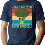 Just A Boy Who Loves Broccoli Funny Vintage Broccoli Gift T-Shirt - Navy