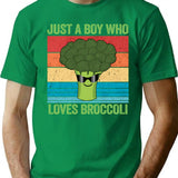 Just A Boy Who Loves Broccoli Funny Vintage Broccoli Gift T-Shirt - Green