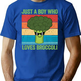 Just A Boy Who Loves Broccoli Funny Vintage Broccoli Gift T-Shirt - Blue
