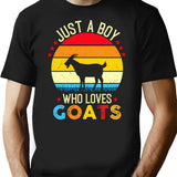 Just A Boy Who Loves Goats - Retro Vintage Funny Goat Lovers Gift T-Shirt - Black
