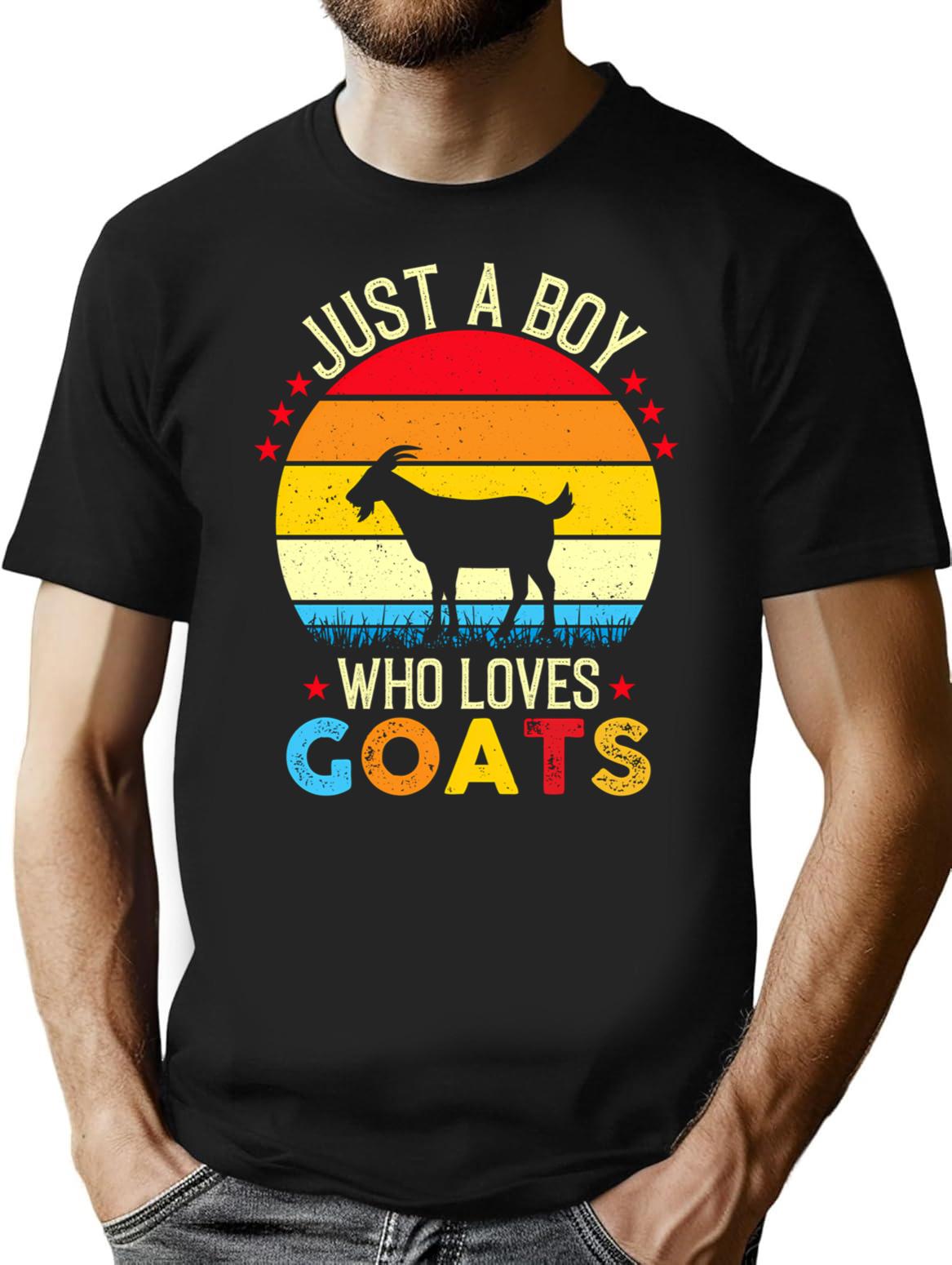 Just A Boy Who Loves Goats - Retro Vintage Funny Goat Lovers Gift T-Shirt - Black