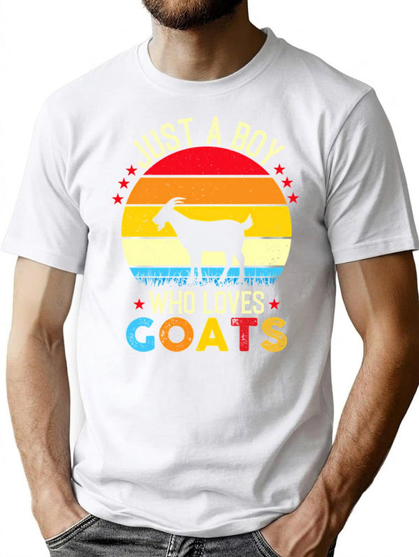 Just A Boy Who Loves Goats - Retro Vintage Funny Goat Lovers Gift T-Shirt - White