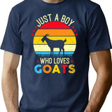 Just A Boy Who Loves Goats - Retro Vintage Funny Goat Lovers Gift T-Shirt - Navy