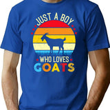 Just A Boy Who Loves Goats - Retro Vintage Funny Goat Lovers Gift T-Shirt - Blue