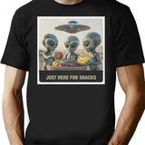 Just Here For Snacks T-Shirt - Retro Graphic Tee for Men & Women - Black