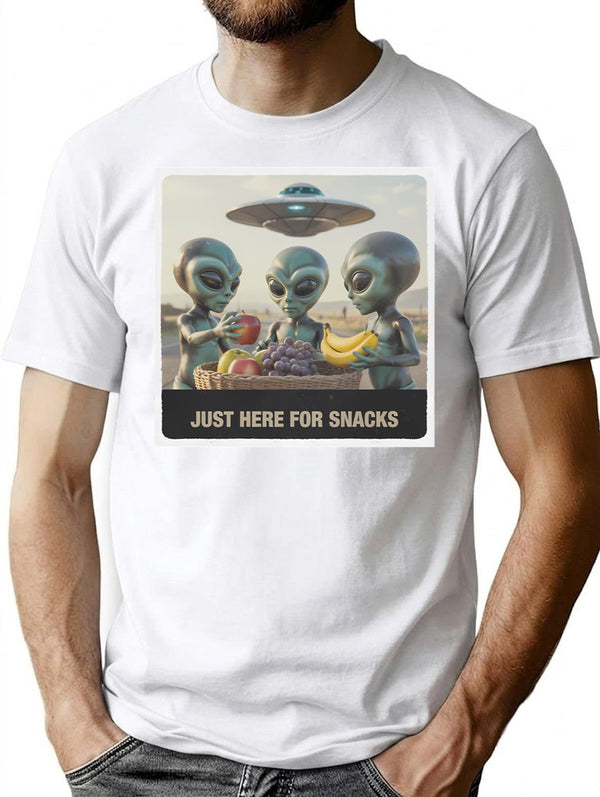 Just Here For Snacks T-Shirt - Retro Graphic Tee for Men & Women - White