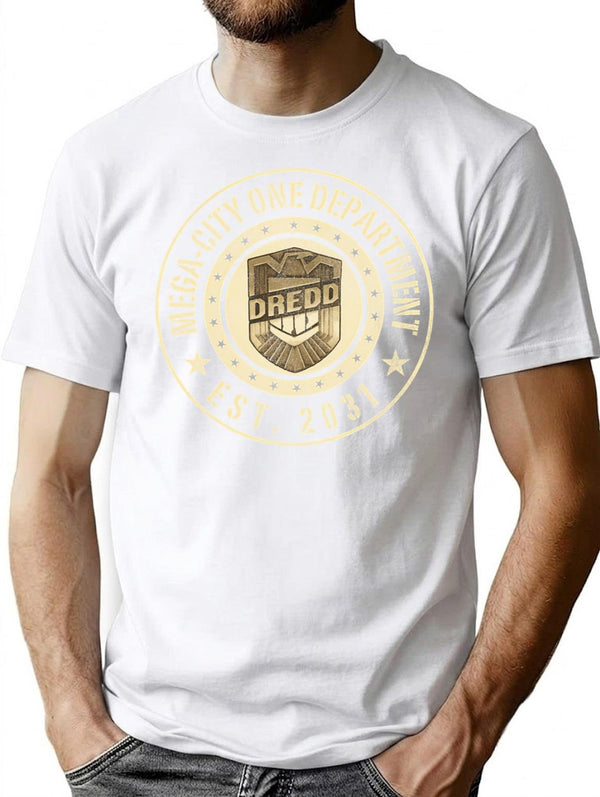 Justice Department Emblem Worn T-Shirt for Men & Women, T-Shirts Graphic Tee - White