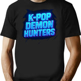 K-Pop Demon Hunters Bold Neon Typography T-Shirt for Men & Women, T-Shirts Graphic Tee - Black
