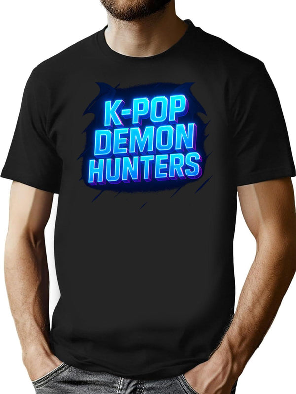 K-Pop Demon Hunters Bold Neon Typography T-Shirt for Men & Women, T-Shirts Graphic Tee - Black