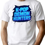 K-Pop Demon Hunters Bold Neon Typography T-Shirt for Men & Women, T-Shirts Graphic Tee - White