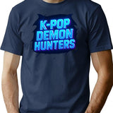 K-Pop Demon Hunters Bold Neon Typography T-Shirt for Men & Women, T-Shirts Graphic Tee - Navy