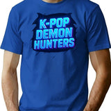 K-Pop Demon Hunters Bold Neon Typography T-Shirt for Men & Women, T-Shirts Graphic Tee - Blue