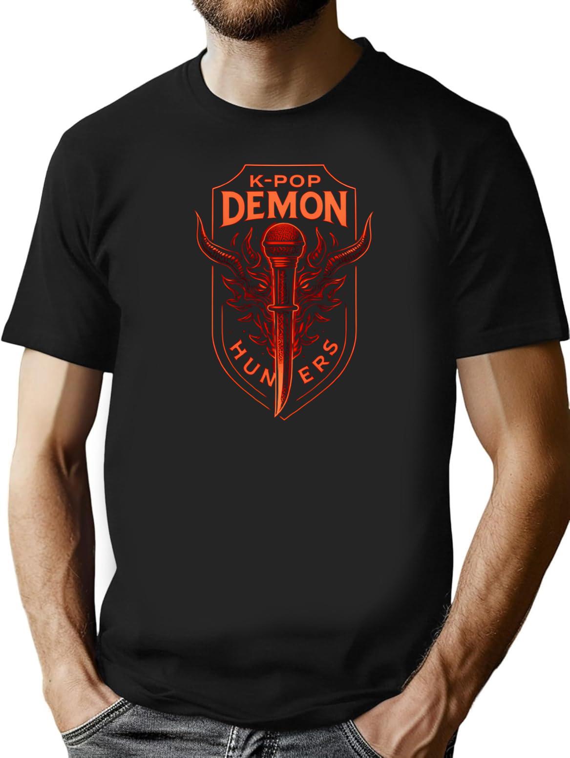 K-Pop Demon Hunters Microphone Sword Emblem T-Shirt for Men & Women, T-Shirts Graphic Tee - Black