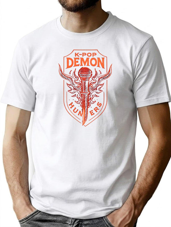 K-Pop Demon Hunters Microphone Sword Emblem T-Shirt for Men & Women, T-Shirts Graphic Tee - White