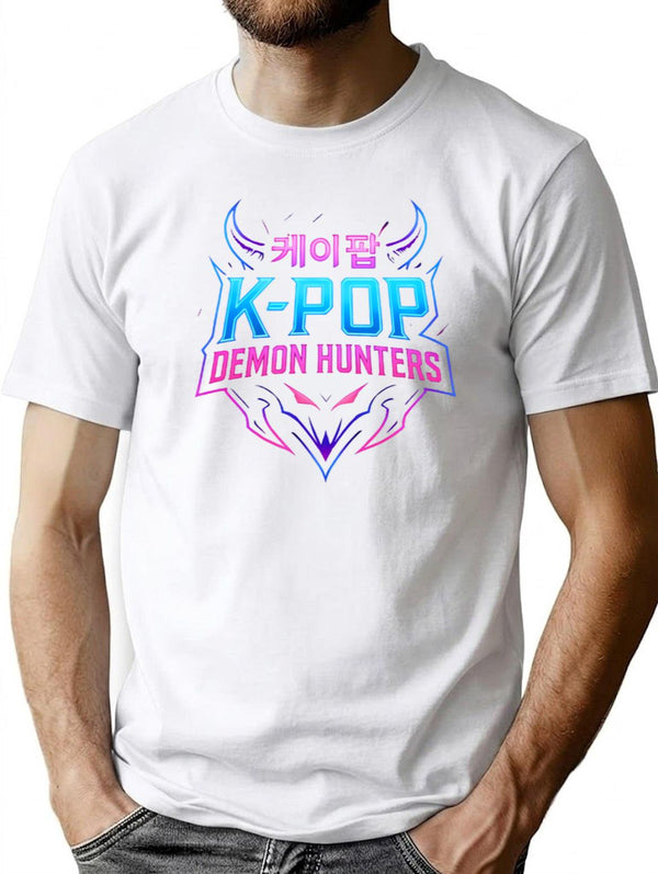 K-Pop Demon Hunters Neon Emblem T-Shirt for Men & Women, T-Shirts Graphic Tee - White
