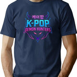 K-Pop Demon Hunters Neon Emblem T-Shirt for Men & Women, T-Shirts Graphic Tee - Navy