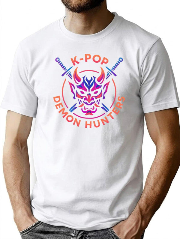 K-Pop Demon Hunters Neon Glow Emblem - Urban Fantasy Style T-Shirt for Men & Women, T-Shirts Graphic Tee - White