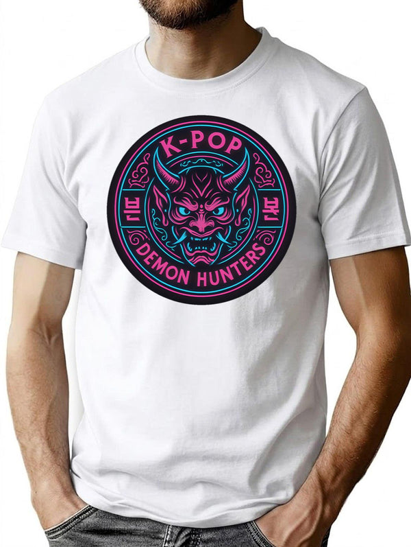 K-Pop Demon Hunters Neon Guardian Emblem T-Shirt for Men & Women, T-Shirts Graphic Tee - White