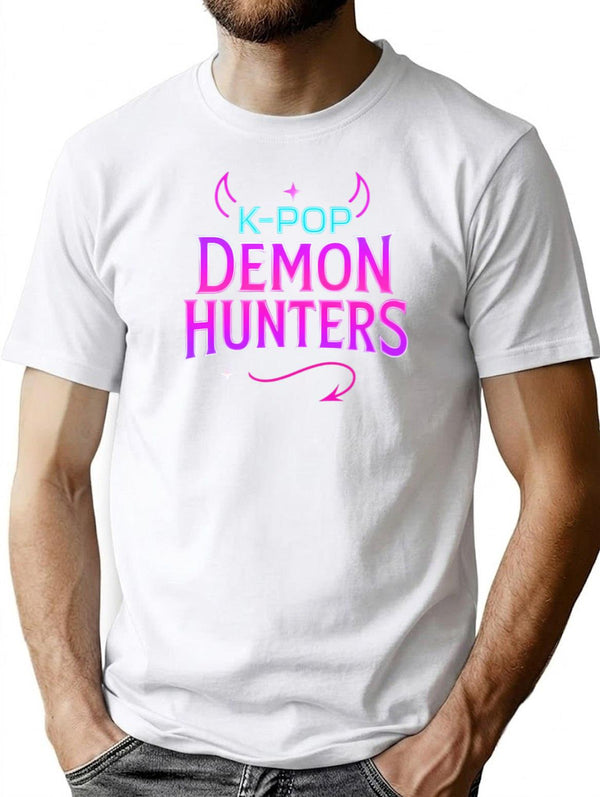K-Pop Demon Hunters Neon Horns Tail The Vibe Of The Hunt Logo Design T-Shirt for Men & Women, T-Shirts Graphic Tee - White