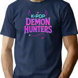 K-Pop Demon Hunters Neon Horns Tail The Vibe Of The Hunt Logo Design T-Shirt for Men & Women, T-Shirts Graphic Tee - Navy