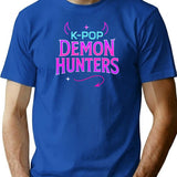 K-Pop Demon Hunters Neon Horns Tail The Vibe Of The Hunt Logo Design T-Shirt for Men & Women, T-Shirts Graphic Tee - Blue