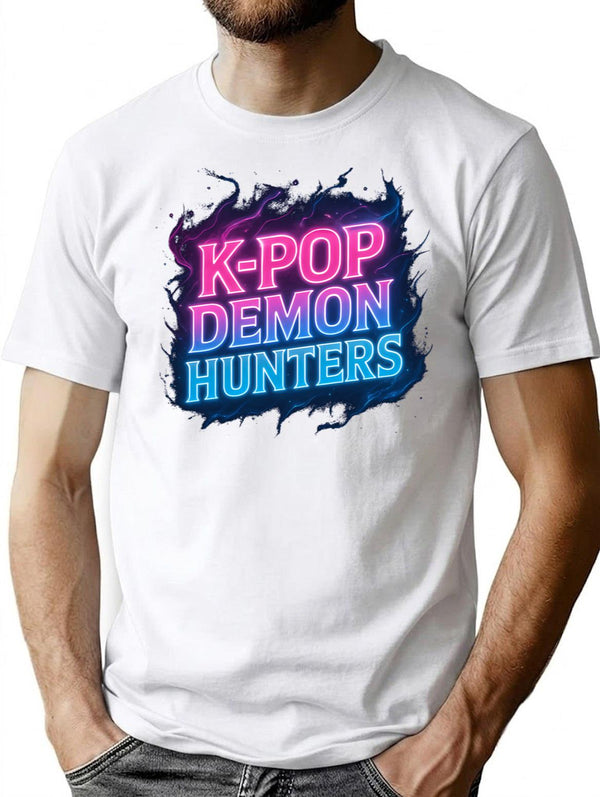 K-Pop Demon Hunters Neon Power Glow T-Shirt for Men & Women, T-Shirts Graphic Tee - White