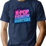 K-Pop Demon Hunters Neon Power Glow T-Shirt for Men & Women, T-Shirts Graphic Tee - Navy