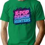 K-Pop Demon Hunters Neon Power Glow T-Shirt for Men & Women, T-Shirts Graphic Tee - Green