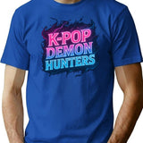 K-Pop Demon Hunters Neon Power Glow T-Shirt for Men & Women, T-Shirts Graphic Tee - Blue