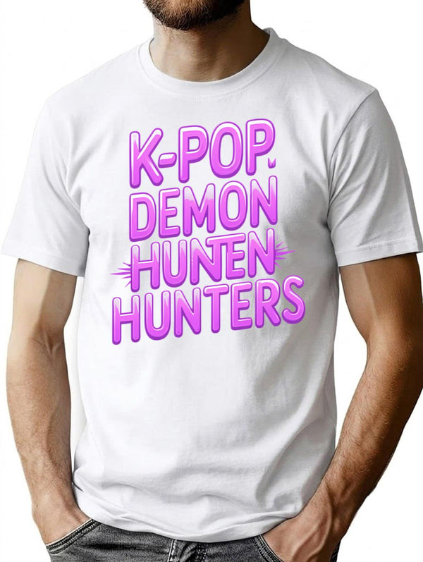 K-Pop Demon Hunters Neon Style Youth Typography Design T-Shirt for Men & Women, T-Shirts Graphic Tee - White