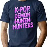 K-Pop Demon Hunters Neon Style Youth Typography Design T-Shirt for Men & Women, T-Shirts Graphic Tee - Navy