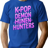 K-Pop Demon Hunters Neon Style Youth Typography Design T-Shirt for Men & Women, T-Shirts Graphic Tee - Blue