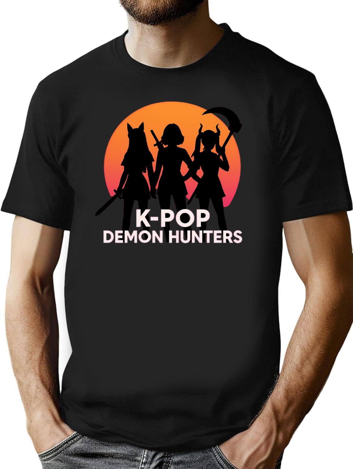 K-Pop Demon Hunters Shadows Of The Stage Blades Of The Night The Huntress Trio T-Shirt for Men & Women, T-Shirts Graphic Tee - Black