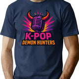 K-Pop Demon Hunters Winged Microphone Demon Logo Design T-Shirt for Men & Women, T-Shirts Graphic Tee - Navy