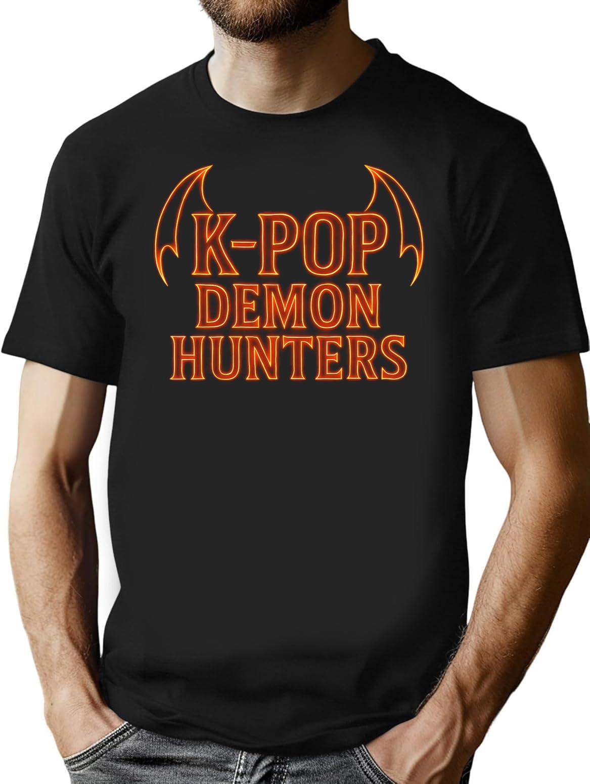 K-Pop Demon Hunters Winged Typography T-Shirt for Men & Women, T-Shirts Graphic Tee - Black