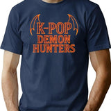 K-Pop Demon Hunters Winged Typography T-Shirt for Men & Women, T-Shirts Graphic Tee - Navy