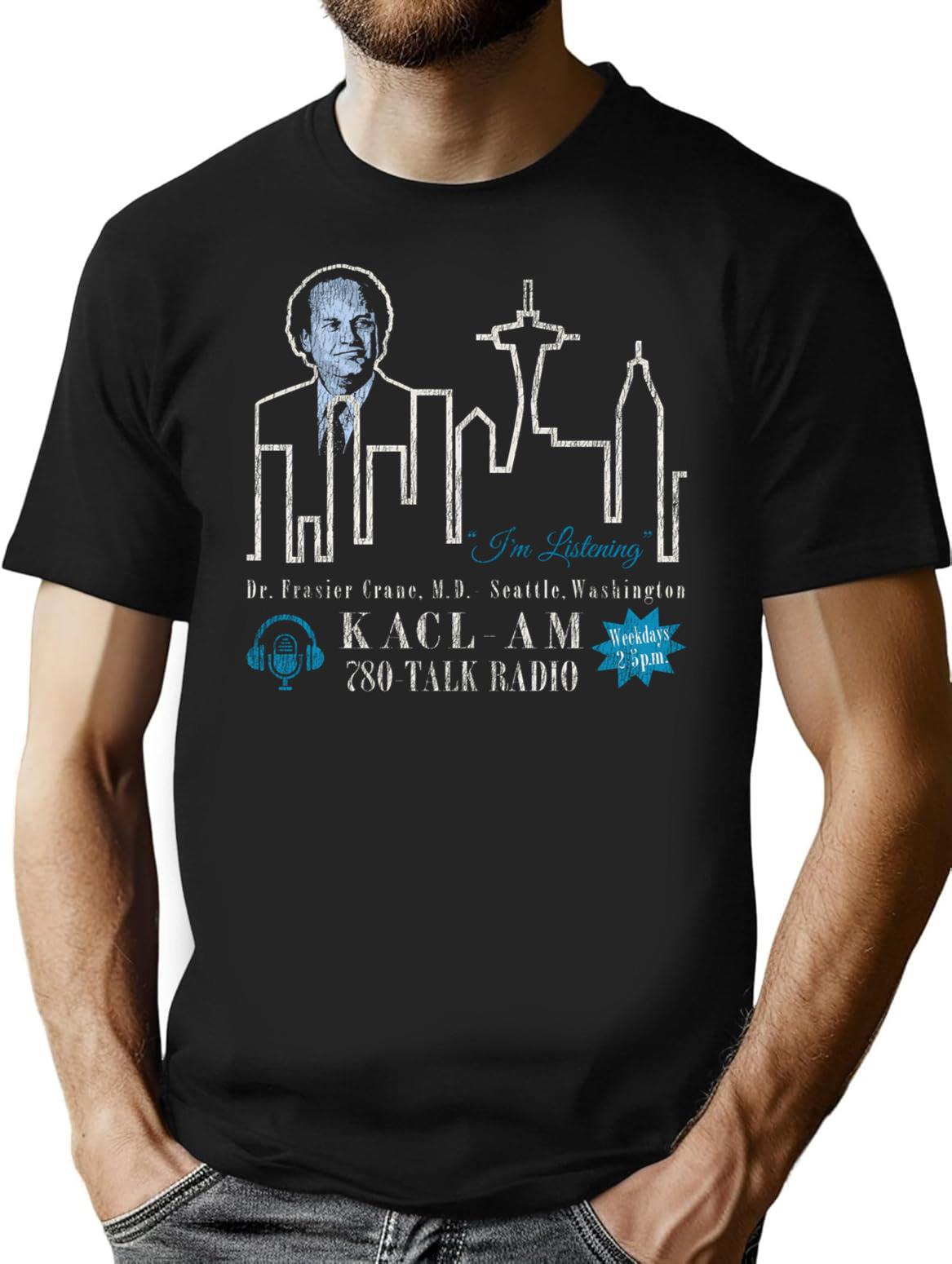 Kacl Radio Show Frasier Crane Worn Out T-Shirt for Men & Women, T-Shirts Graphic Tee - Black