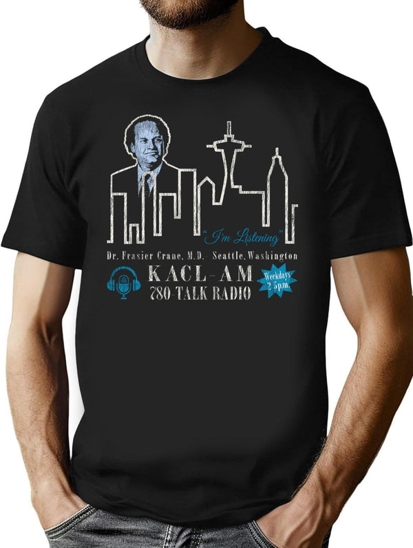 Kacl Radio Show Frasier Crane Worn Out T-Shirt for Men & Women, T-Shirts Graphic Tee - Black
