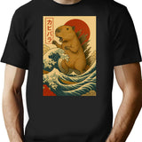 Kaiju Capybara The Wave Conqueror T-Shirt - Retro Graphic Tee for Men & Women - Black