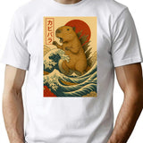 Kaiju Capybara The Wave Conqueror T-Shirt - Retro Graphic Tee for Men & Women - White