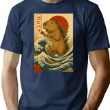 Kaiju Capybara The Wave Conqueror T-Shirt - Retro Graphic Tee for Men & Women - Navy