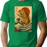 Kaiju Capybara The Wave Conqueror T-Shirt - Retro Graphic Tee for Men & Women - Green