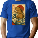 Kaiju Capybara The Wave Conqueror T-Shirt - Retro Graphic Tee for Men & Women - Blue